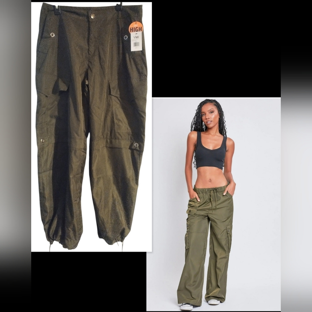 YMI Olive Green Parachute Cargo High Waist Pants Size 13